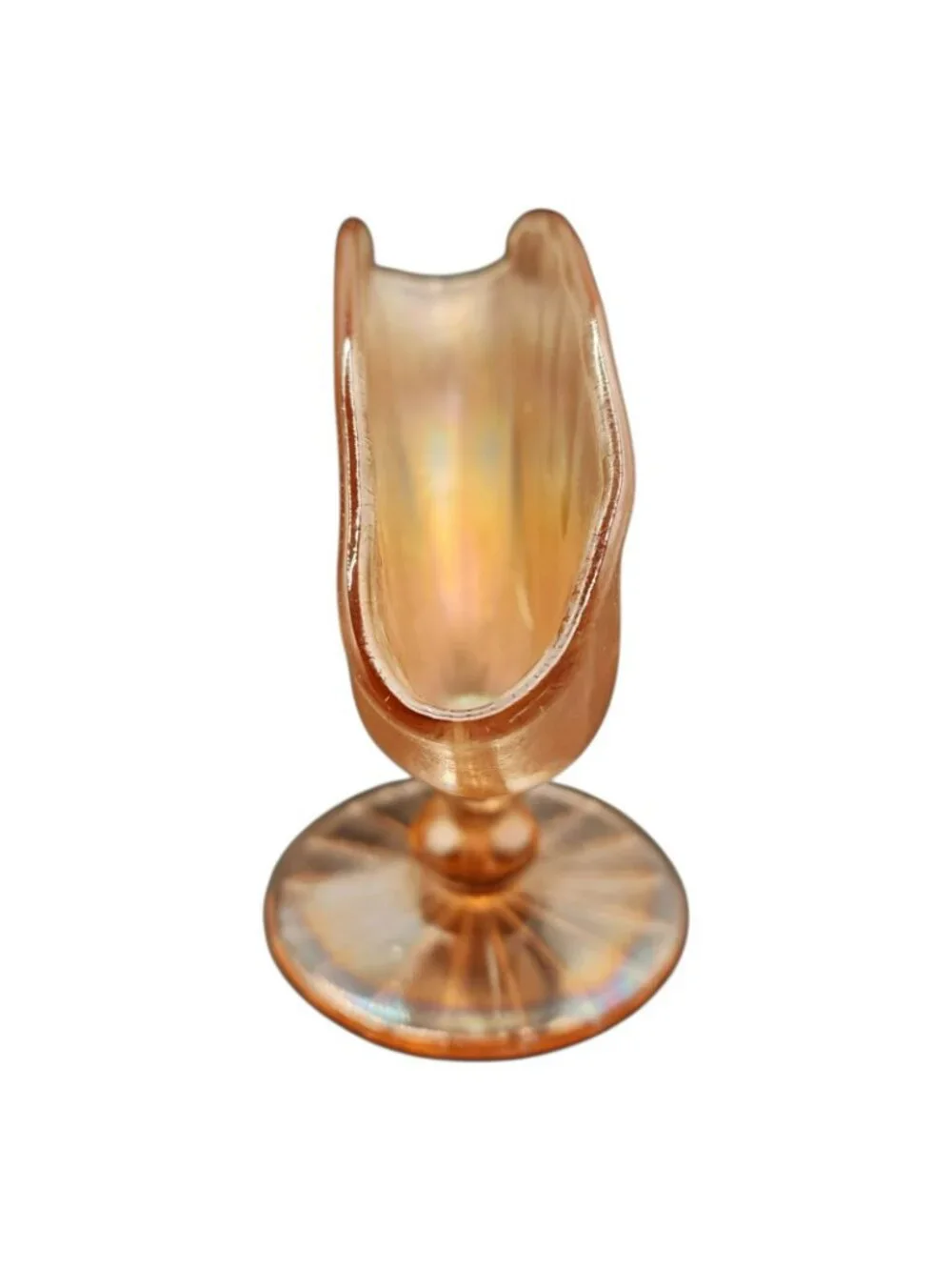 Stretch Art Glass Blush Pink Iridescent Fan Vase 5.25